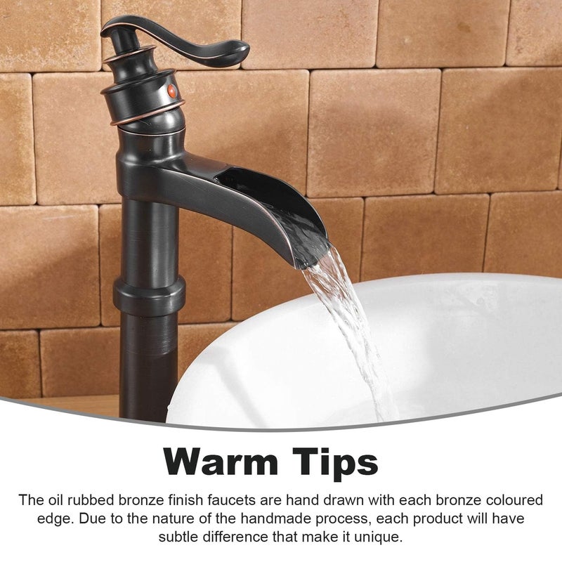 BWE Bathroom Vessel Sink Faucet Oil Rubbed Bronze Tall Waterfall Bathroom Faucet Single Handle One Hole Solid Brass Sink Faucet for Vanity, Lavatory, RV - Image 4